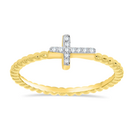 Diamond Cross With Twisted Band Ring (14K)