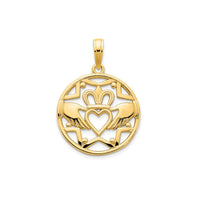 Outlined Claddagh Round Pendant (14K)