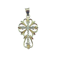 Two-Tone Diamond-Cut Filigree Cross Pendant (14K)
