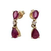 Dangling Diamond & Ruby Stud Earrings (14K)