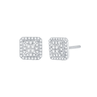 Diamond Two-Tone Square Stud Earrings (14K)
