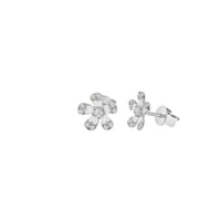 Baguette & Round Brilliant Diamond Flower Stud Earrings (14K)