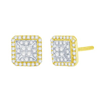 Diamond Two-Tone Square Stud Earrings (14K)