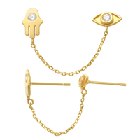 Hamsa & Evil Eye Chain Stud Earrings (14K)