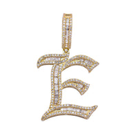 Yellow Gold Baguette Diamond Initial E Letter Pendant (14K)