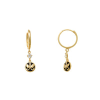 Black Onyx & Zirconia Butterfly Dangling Huggie Earrings (14K)