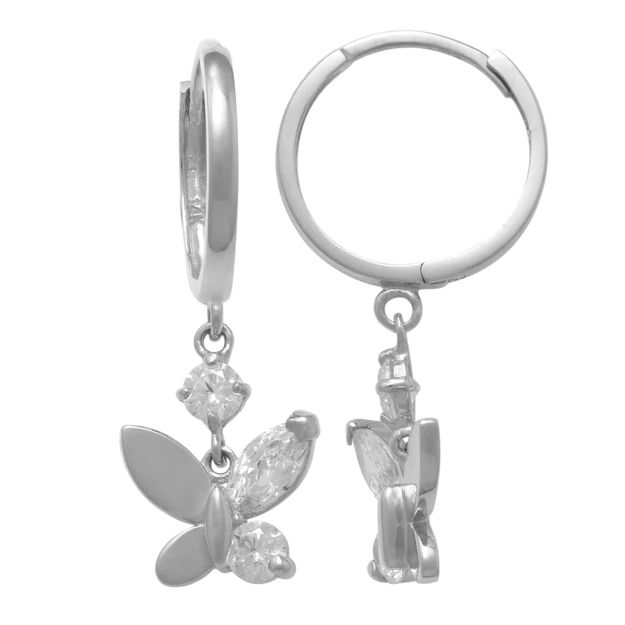 Zirconia Butterfly Dangling Huggie Earrings (14K) – Popular J