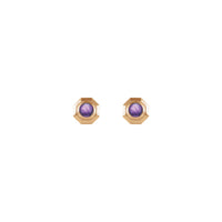 Natural Amethyst Cabochon Octagon Stud Earrings (Rose 14K) front - Popular Jewelry - New York