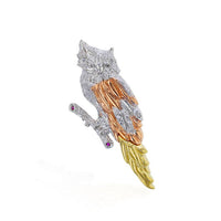 Tri-Color Owl CZ pendant (14K)