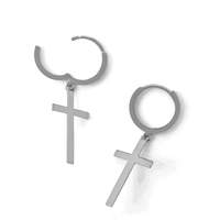 White Gold Plain Cross Huggie Earring (14K)