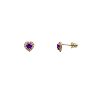 Zirconia Halo Red Heart Stud Earrings (14K)
