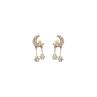 Crescent Moon and Daggling Stars Stud Earring(14K)