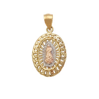Tri-Tone Virgin Mary Monaco Frame Oval Pendant (14K)