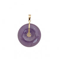 Purple Jade Disc 'Fortune & Happiness' Pendant (14K)