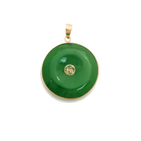 Green Jade Disc 'Fortune & Happiness' Pendant (14K)