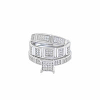 Three-Set Pave Square CZ Engagement Ring (Silver)