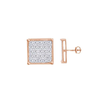 White Diamond Square Rose Gold Stud Earring (14K)