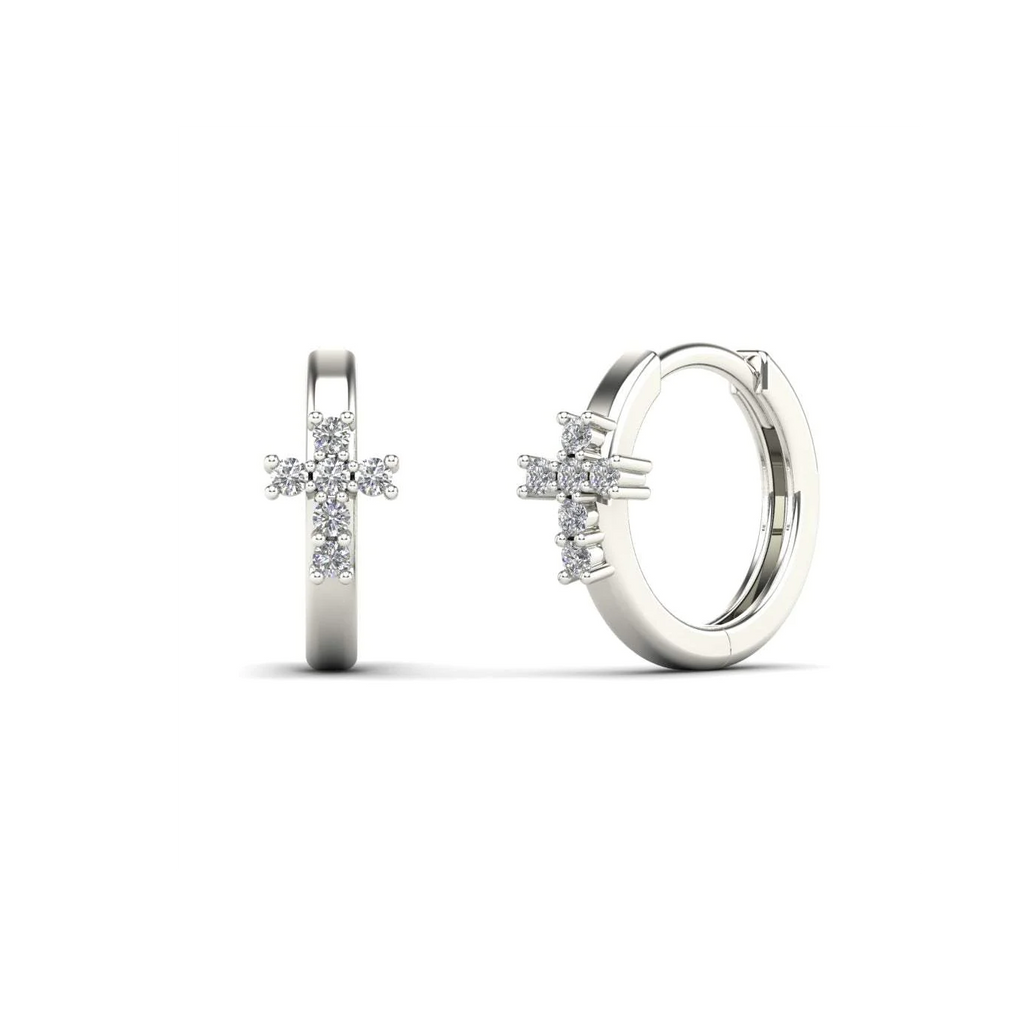 Diamond cross huggie earrings clearance