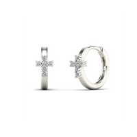 Diamond Cross Huggie Earrings (14K)