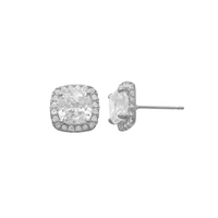 Zirconia Square Stud Earrings (14K)