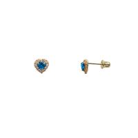 Zirconia Halo Red Heart Stud Earrings (14K)