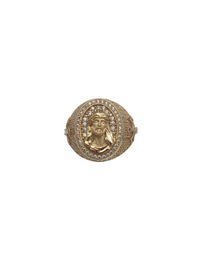 Zirconia Jesus & Cross Head Ring (14K)