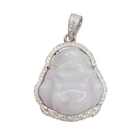 White Gold Diamond Purple Jade Buddha Pendant (14K)