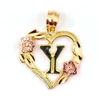 Initial Letter Heart & Flower Framed Pendant (14K)