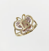 Tri-Tone Cubic Zirconia Butterfly "15 Años" Ring (14K)