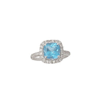 Princess Blue Topaz Cushion Halo Ring (14K)