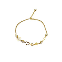 Zirconia Charms Rolo Link Anklet (14K)
