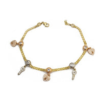 Tricolor Locker & Heart Charm Bracelet (14K).