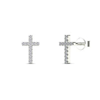 Cross round diamond earring
