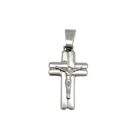 White Gold Double Tube Cross Crucifix Pendant (14K)
