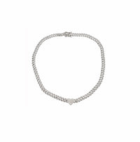 Heart CZ Cuban Necklace (Silver)