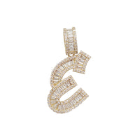 Zirconia Baguette Cursive Initial Letter Pendant (14K)