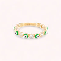 Cubic Zirconia Enamel Evil Eye Ring (14K)