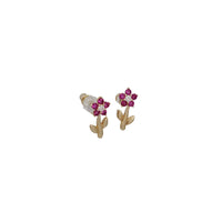 Cubic Zirconia Flower Earrings (14K)
