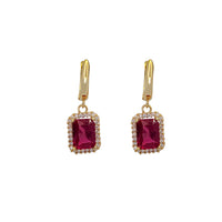 Red Rectangle Cubic Zirconia Hanging Earrings (14K)