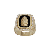 Greek-Key Virgin Mary Black Onyx Square Ring (14K)
