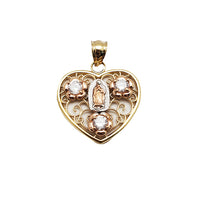 Tri-Color Heart Frame Guadalupe Pendant (14K)
