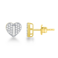 Diamond Baguette Heart Stud Earrings (14K)