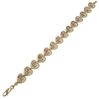 Tricolor Diamond-Cut Flower & Heart Link Bracelet (14K)