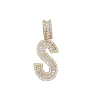 Zirconia Baguette Cursive Initial Letter Pendant (14K)