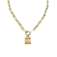 Paperclip Padlock Charm Necklace (14K)