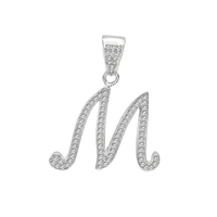 Cubic Zirconia Script Letter Pendant (Silver)