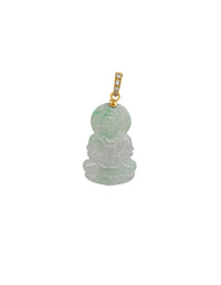 Diamond Light Green Jade Guanyin Pendant (14K)