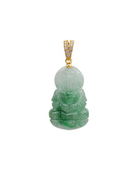 Diamond Green Jade Guanyin Pendant (14K)