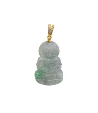 Diamond Green Jade Guanyin Pendant (14K)