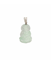 Diamond Green Jade Guanyin Pendant (14K)